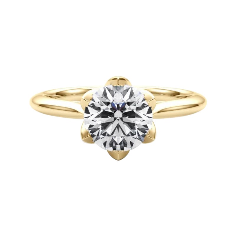Bague à diamant cathédrale Tulipe filigrane ronde de 2,01 carats certifiée GIA