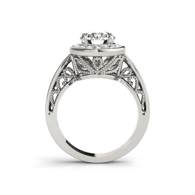 Taglio rotondo GIA Certified 2.01 Carat Round Halo Flower Basket Channel Diamond Ring in vendita