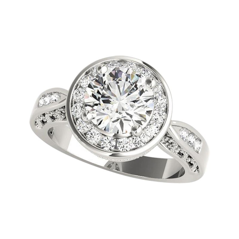 GIA Certified 2.01 Carat Round Halo Flower Basket Channel Diamond Ring in vendita