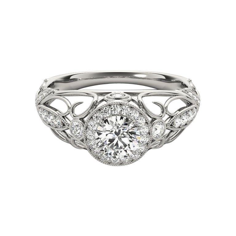 Bague à diamant en platine certifiée GIA de 2,01 carats avec halo rond et ruban déroulant