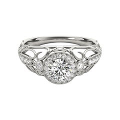 Bague à diamant en platine certifiée GIA de 2,01 carats avec halo rond et ruban déroulant