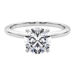 Bague solitaire en diamant certifié GIA de 2,01 carats ronds et sertis clos