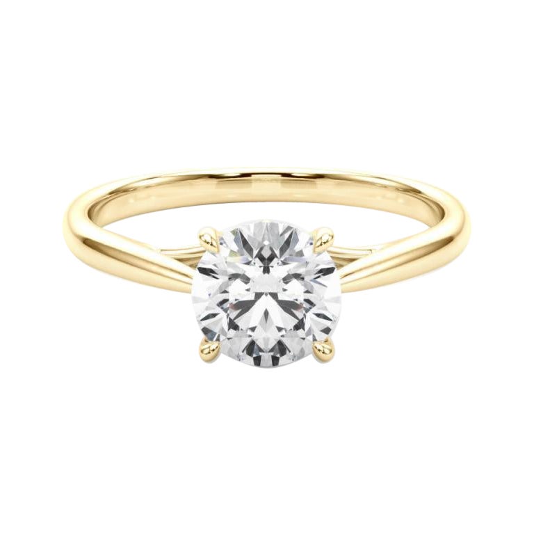 Anello con diamante solitario rotondo certificato GIA da 2,01 carati in oro giallo 18 carati