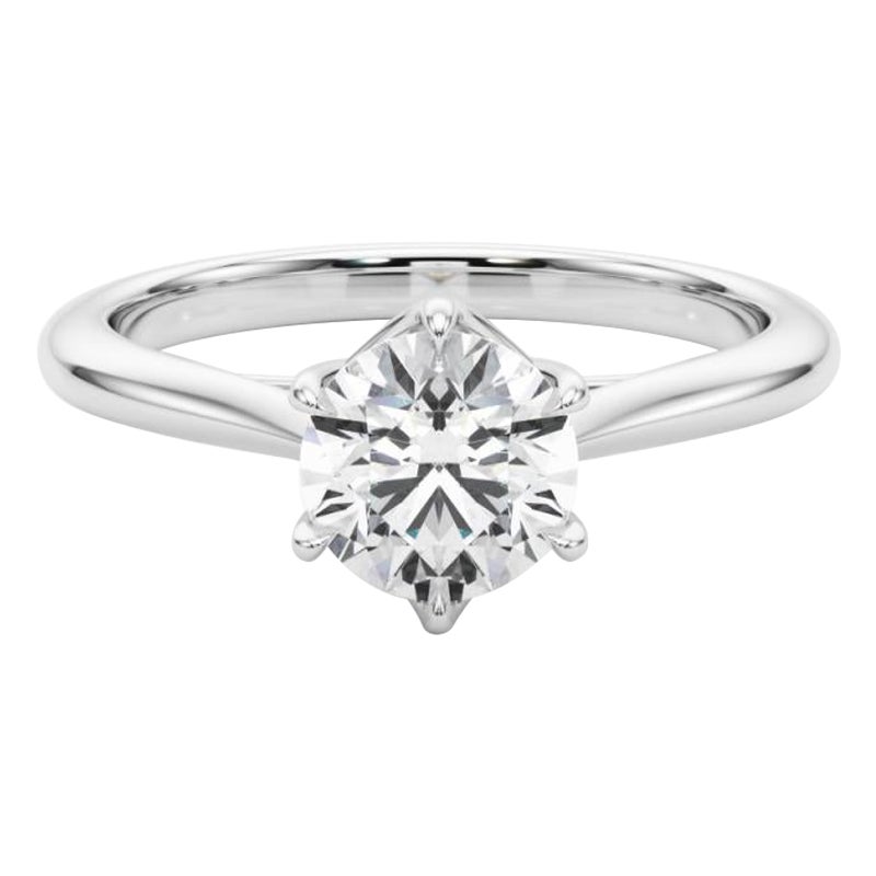 Bague tulipe cathédrale certifiée GIA de 2,01 carats de diamant rond solitaire