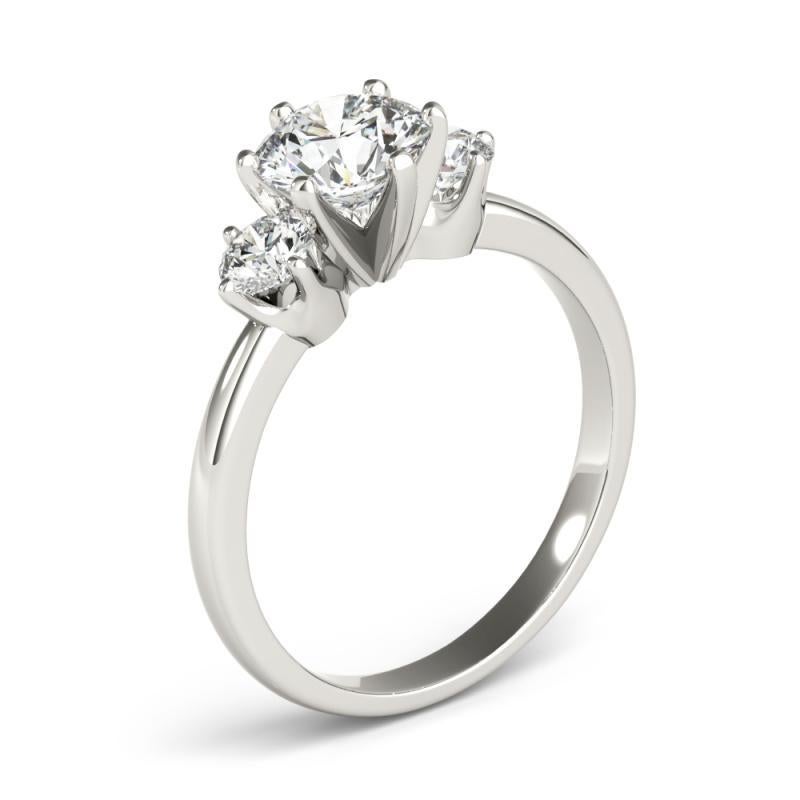 Bague à trois pierres en or blanc 18 carats certifiée GIA de 2,01 carats de diamant rond en vente 1