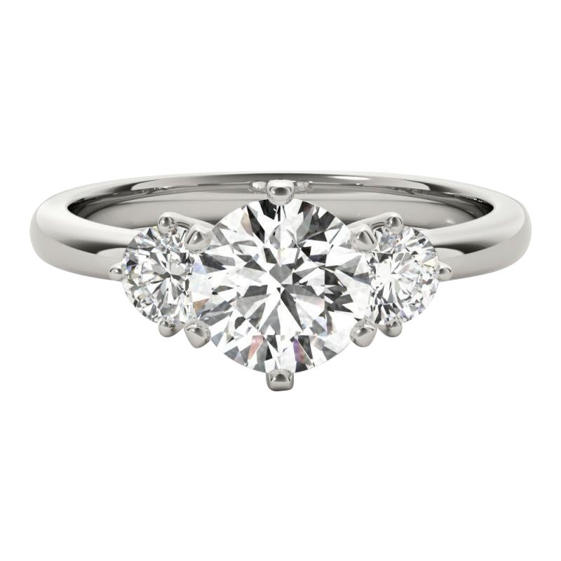 GIA Certified 2.01 Carat Round Three-Stone 18K White Gold Diamond Ring