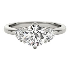 GIA Certified 2.01 Carat Round Three-Stone 18K White Gold Diamond Ring