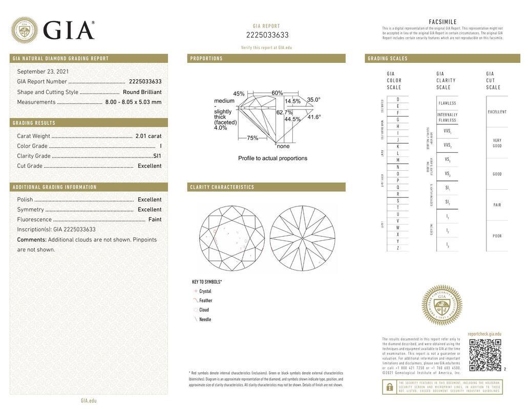 Contemporain GIA Certified 2.01 Carat Round Three-Stone Ribbed Band Platinum Diamond Ring (bague de diamant en platine à trois pierres rondes certifiées GIA) en vente