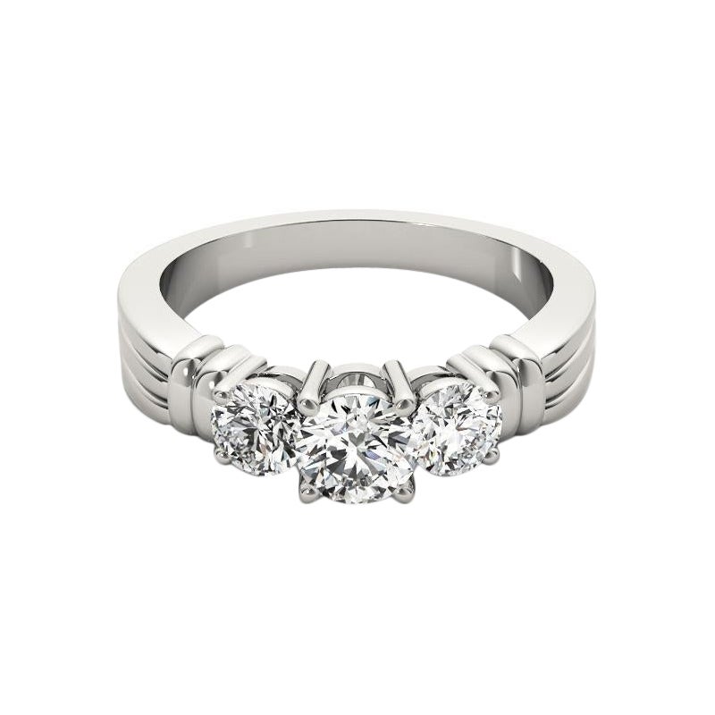 GIA Certified 2.01 Carat Round Three-Stone Ribbed Band Platinum Diamond Ring