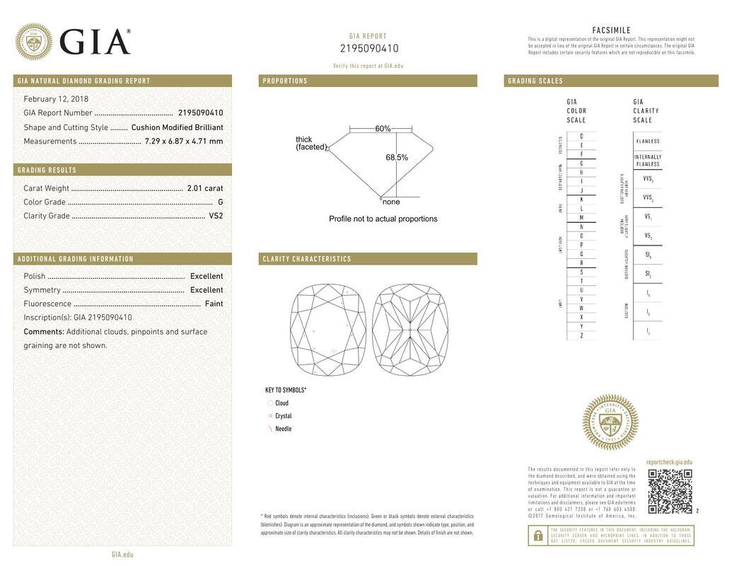 Contemporaneo GIA Certified 2,01 Carat Solitaire Cushion Halo Infinity Diamond Ring in vendita
