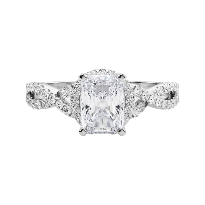 GIA Certified 2.01 Carati Solitaire Radiant Halo Infinity Platinum Diamond Ring