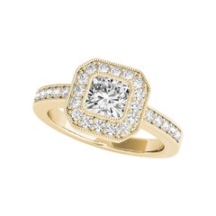 GIA Certified 2.01 Carat Square Cushion Halo Basket Yellow Gold Diamond Ring