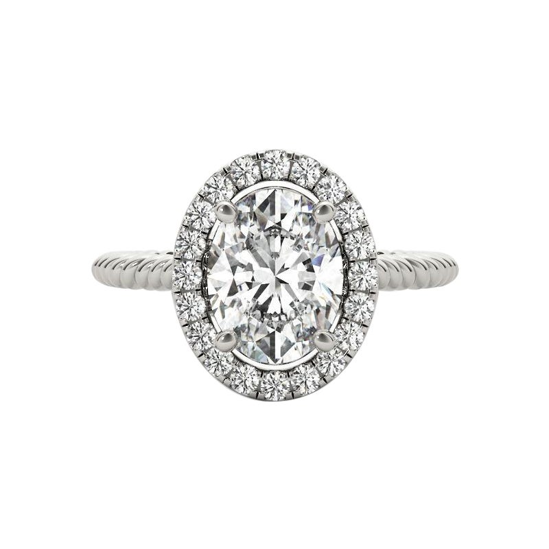 GIA Certified 2.01 Carat Twisted Rope Oval Halo Cathedral Diamond Ring in vendita
