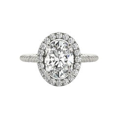 GIA Certified 2.01 Carat Twisted Rope Oval Halo Cathedral Diamond Ring