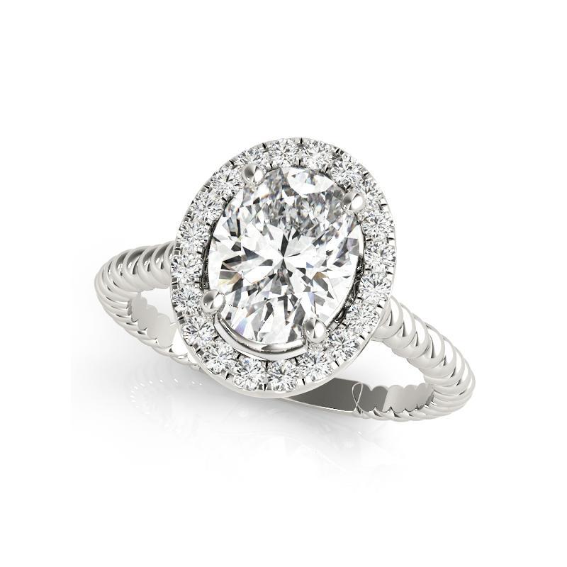 Oval Cut GIA Certified 2.01 Carat Twisted Rope Oval Halo Cathedral Platinum Diamond Ring For Sale