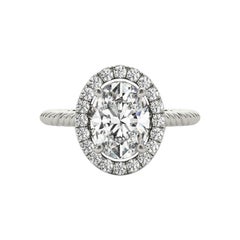 GIA Certified 2.01 Carat Twisted Rope Oval Halo Cathedral Platinum Diamond Ring