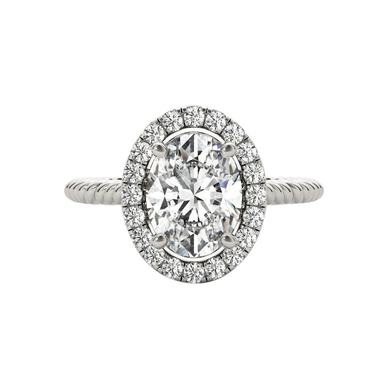 GIA Certified 2.01 Carat Twisted Rope Oval Halo Cathedral Platinum Diamond Ring For Sale