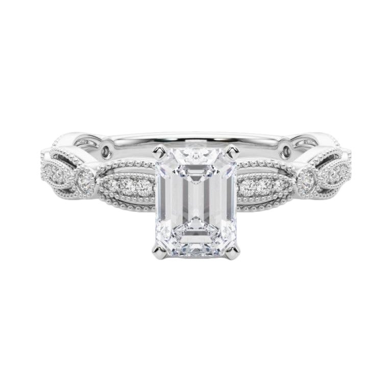 GIA zertifiziert 2.01 Karat Vintage Smaragd Milgrain Band Diamantring