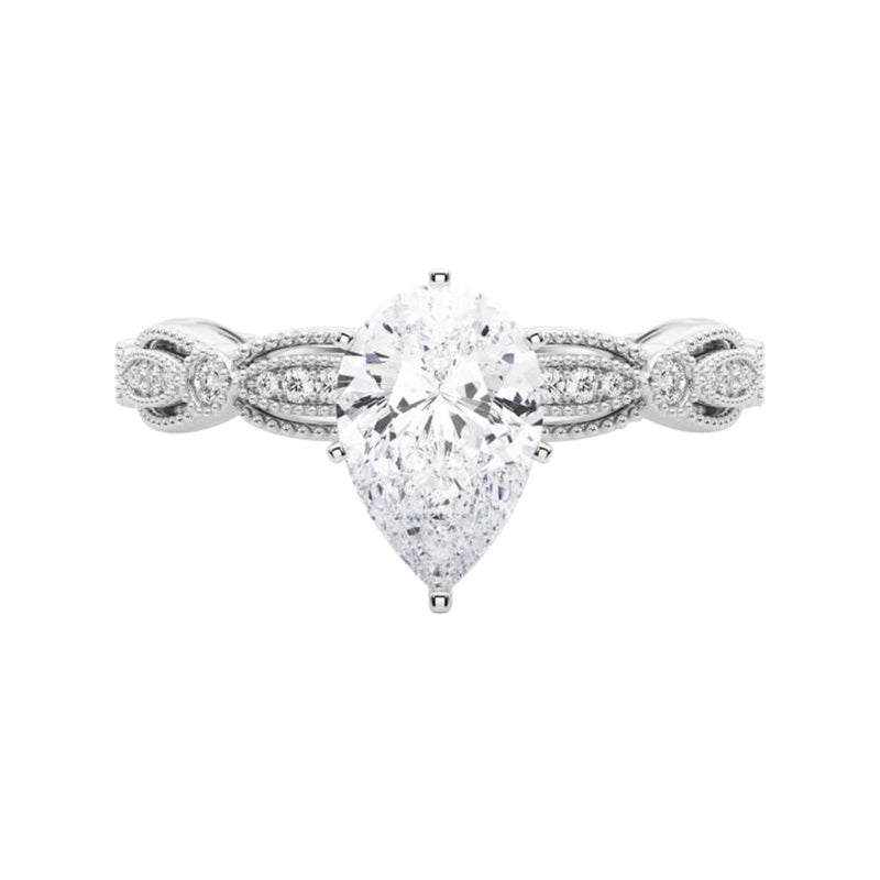 GIA Certified 2.01 Carat Vintage Pear Milgrain Band Diamond Ring