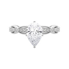GIA Certified 2.01 Carat Vintage Pear Milgrain Band Diamond Ring