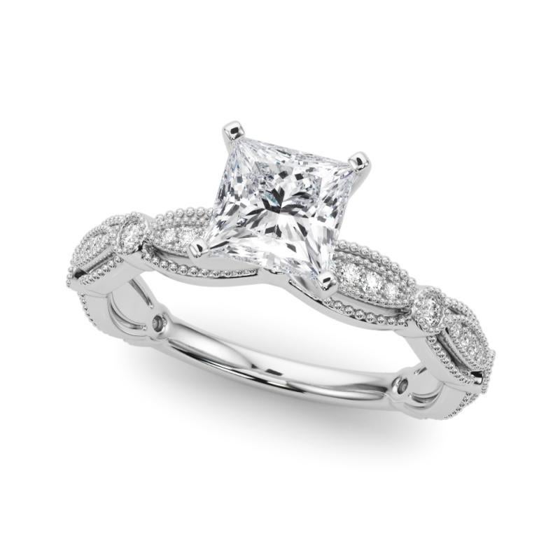 Taglio princess Anello di diamanti Vintage Princess Milgrain Band certificato GIA da 2,01 carati in vendita