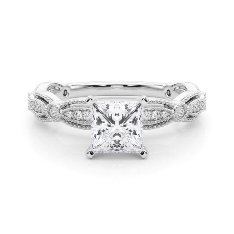 GIA zertifiziert 2,01 Karat Vintage Princess Milgrain Band Diamantring