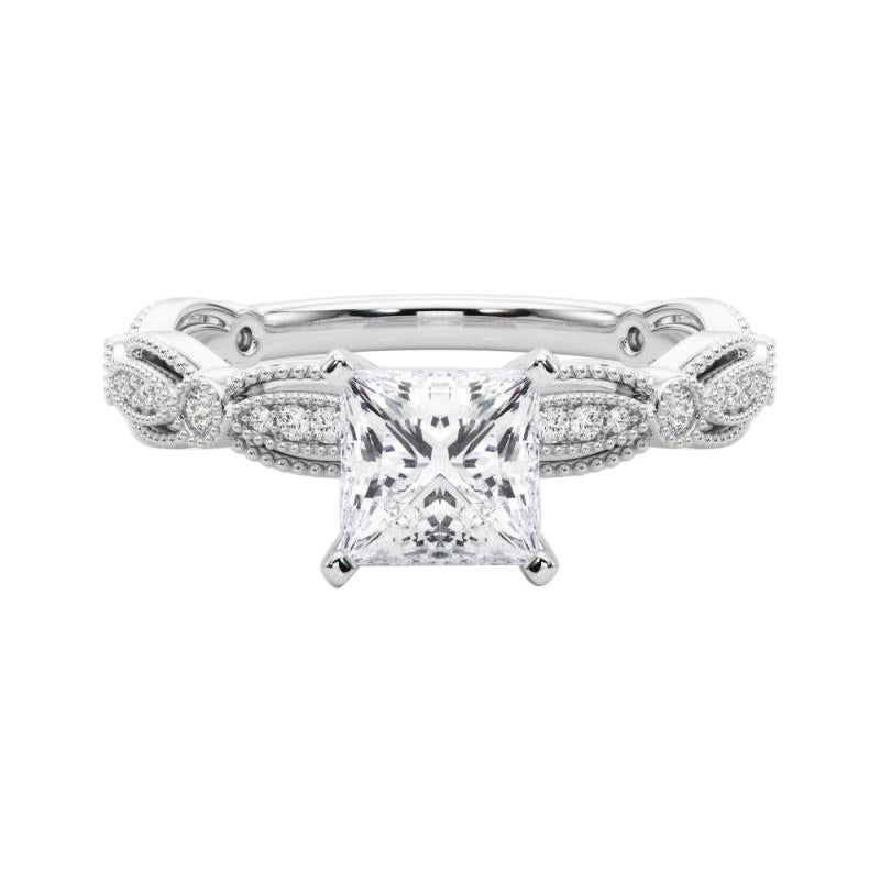 Anello di diamanti Vintage Princess Milgrain Band certificato GIA da 2,01 carati