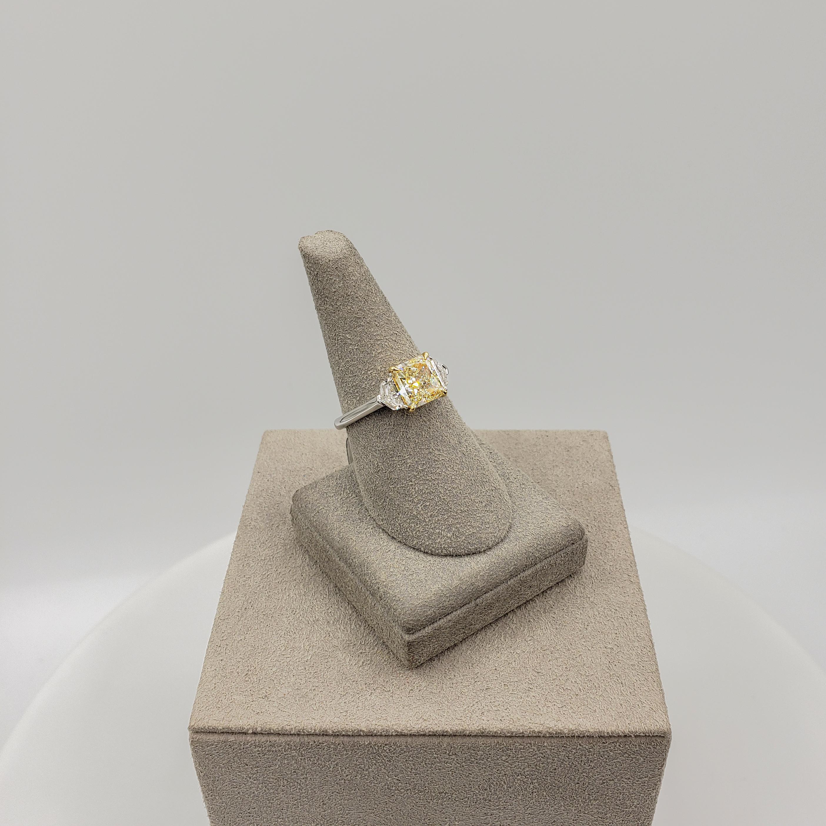 Women's GIA Certified 2.01 Carat Yellow Diamond Three-Stone Engagement Ring