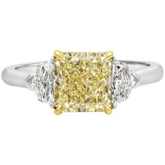 GIA Certified 2.01 Carat Yellow Diamond Three-Stone Engagement Ring