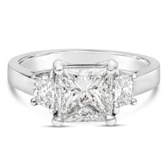 GIA Certified 2.01 Carats Princess Cut Diamond Three-Stone Engagement Ring