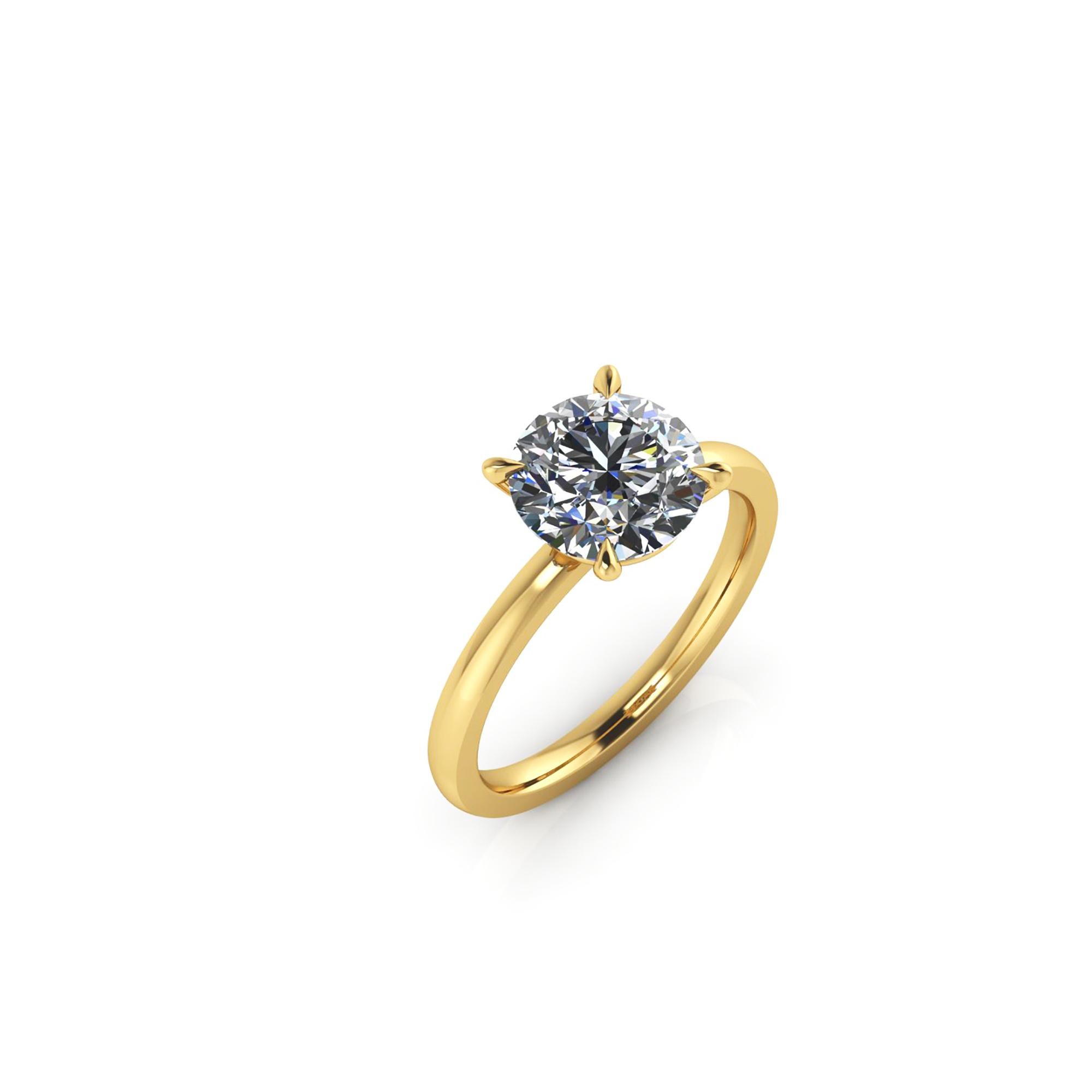 Taille ronde Bague solitaire en or jaune 18 carats avec diamant certifié GIA de 2,01 carats de couleur G et de pureté VS2 en vente