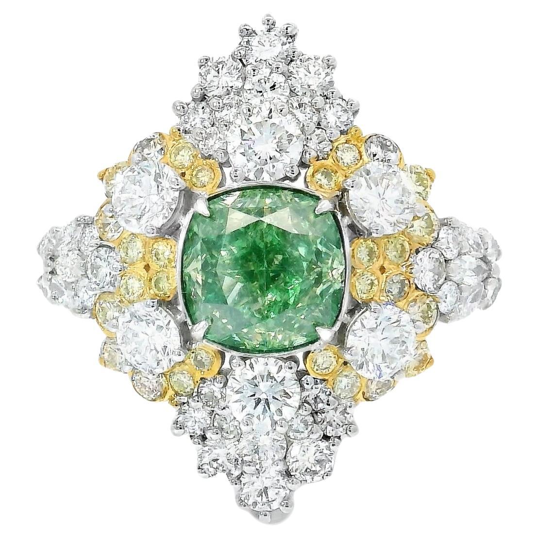 GIA Certified 2.01 CT Fancy Light Brownish Greenish Yellow VS1 Cty Diamond Ring