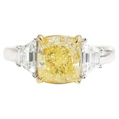 GIA Certified 2.01 CT Fancy Light Yellow Diamond Three-Stone Ring
