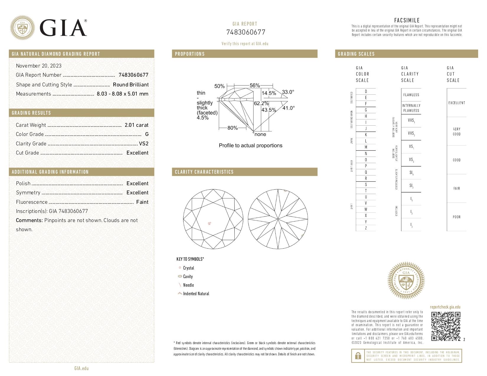 Bague de fiançailles en platine certifiée GIA 2,01 CT de diamant taille ronde avec halo Unisexe en vente