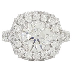 GIA Certified 2.01 CT Round Cut Diamond Engagement Ring with Halo in Platinum