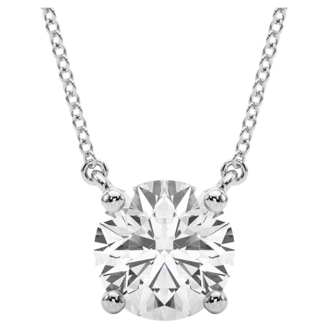 GIA Certified 2.01 ct Round Cut Diamond Solitaire Pendant Necklace