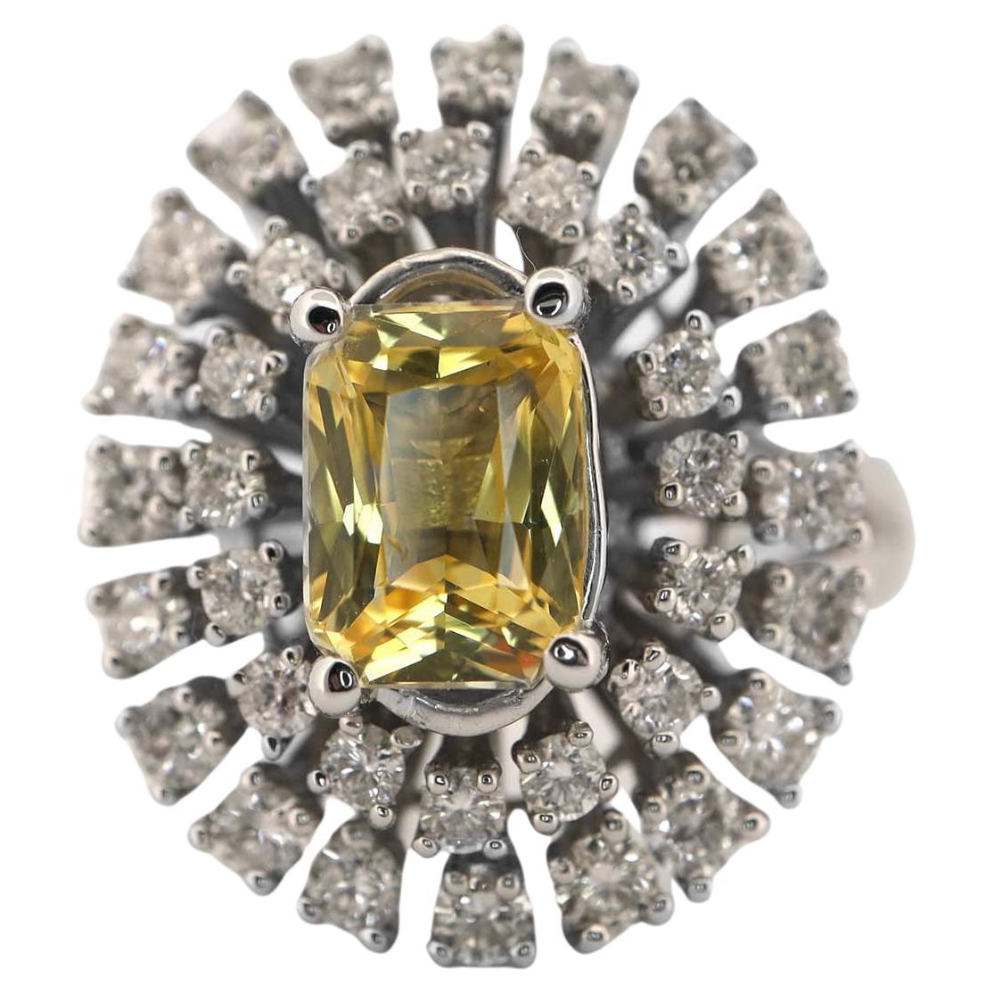 GIA Certified 2.01 Carat Yellow Sapphire Ring Set with 1.32 Carat Diamonds