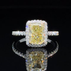 GIA Certified 2.01 Cushion Cut Fancy Yellow Diamond Halo Ring