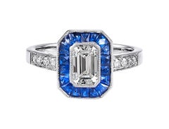 GIA Certified 2.01 Emerald Cut Diamond Sapphire Platinum Ring by Sophia D.