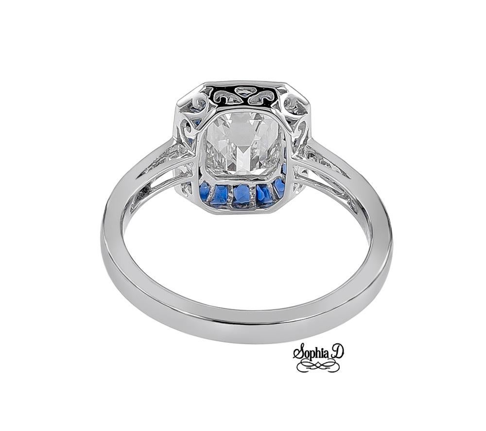 GIA Certified 2.01 Emerald Cut Diamond Sapphire Platinum Ring by Sophia D. In New Condition For Sale In New York, NY
