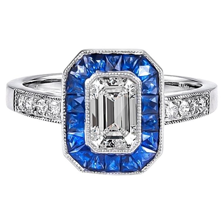 GIA Certified 2.01 Emerald Cut Diamond Sapphire Platinum Ring by Sophia D. For Sale