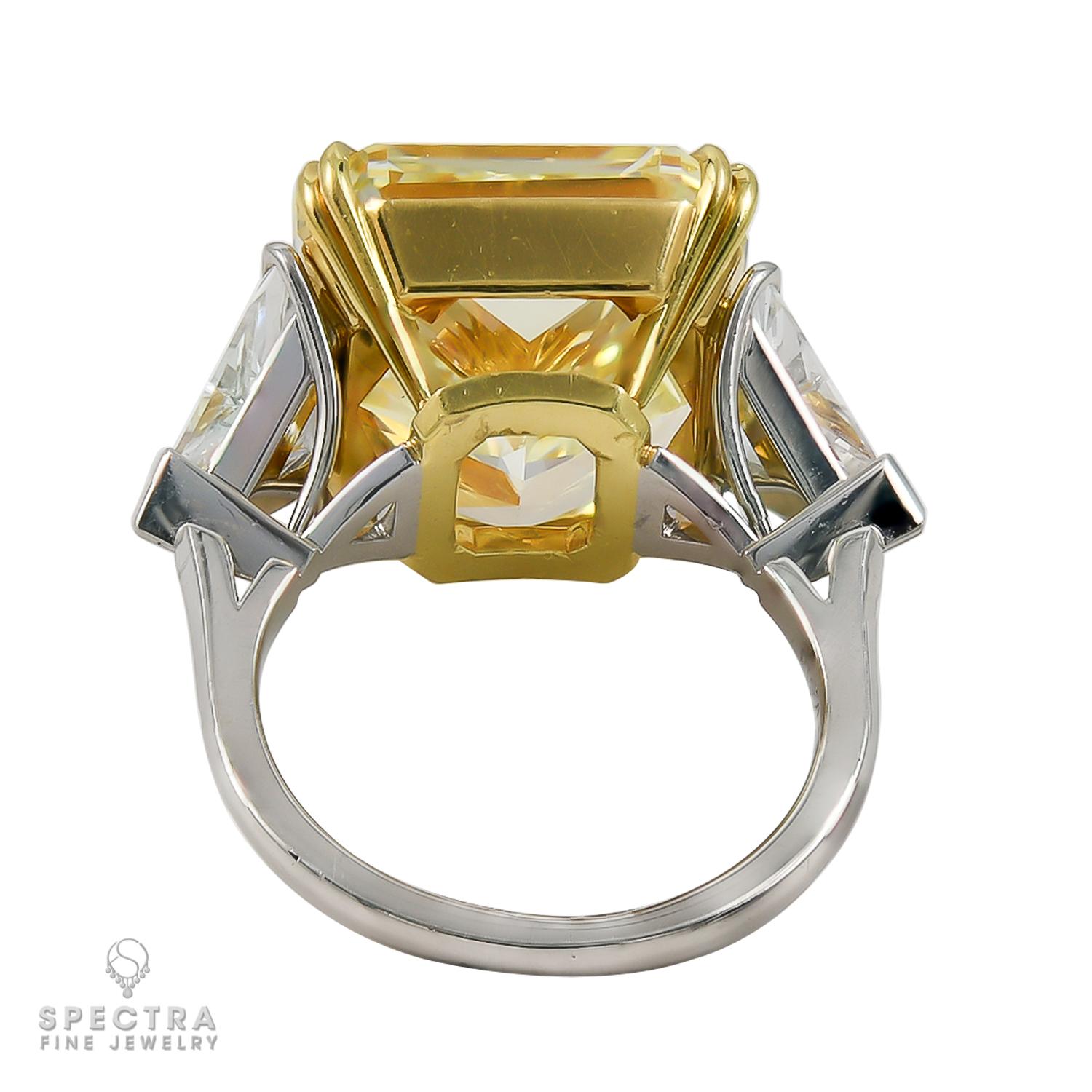 Radiant Cut Spectra Fine Jewelry GIA Certified 20.11 Carat Canary Diamond Ring For Sale