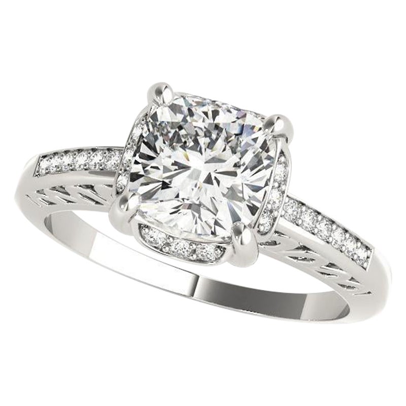GIA Certified 2.01ct Cuscino Nascosto Halo Scroll Cattedrale Anello di Diamanti in Platino