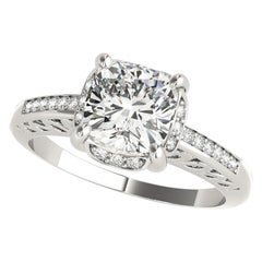 GIA Certified 2.01ct Cuscino Nascosto Halo Scroll Cattedrale Anello di Diamanti in Platino