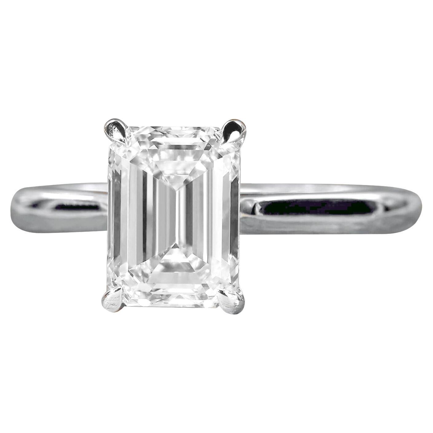 GIA Certified 2.01ct Emerald Cut Diamond Engagement Ring in 4 Prong Platinum