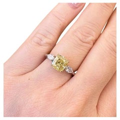 GIA Certified 2.01ct Fancy Intense Yellow Diamond Three-Stone Ring