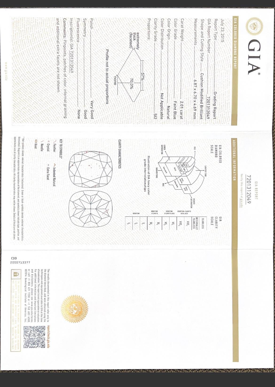 Bague en diamant coussin bleu naturel certifié GIA de 2,01ct avec diamants roses Neuf - En vente à Los Angeles, CA