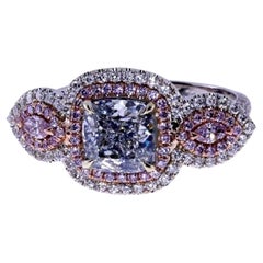 GIA Certified 2.01ct Natural Blue Cushion Diamond Ring with Pink Diamonds