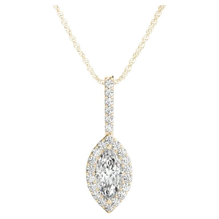 GIA Certified 2.01ct Marquise Diamond Leaf Halo Pendant Necklace