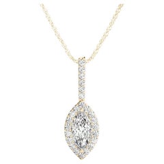 GIA Certified 2.01ct Marquise Diamond Leaf Halo Pendant Necklace